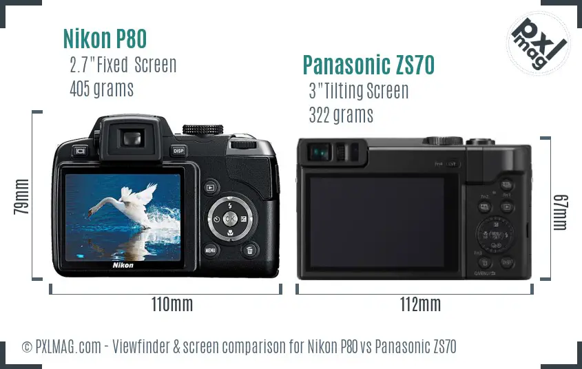 Nikon P80 vs Panasonic ZS70 Screen and Viewfinder comparison