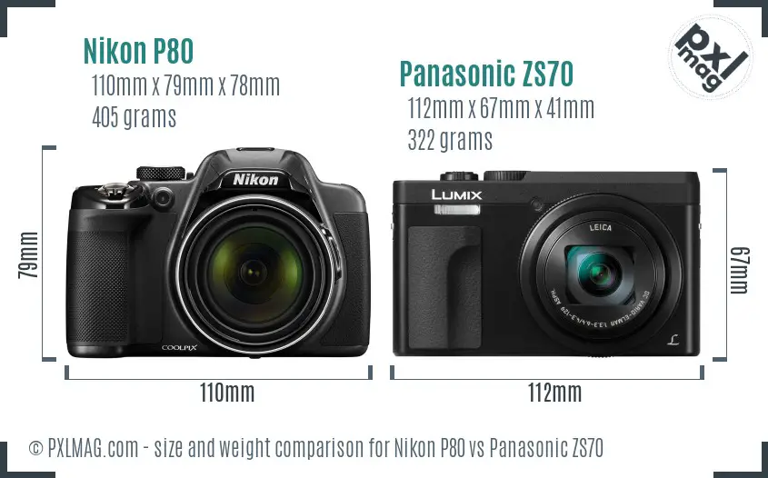 Nikon P80 vs Panasonic ZS70 size comparison