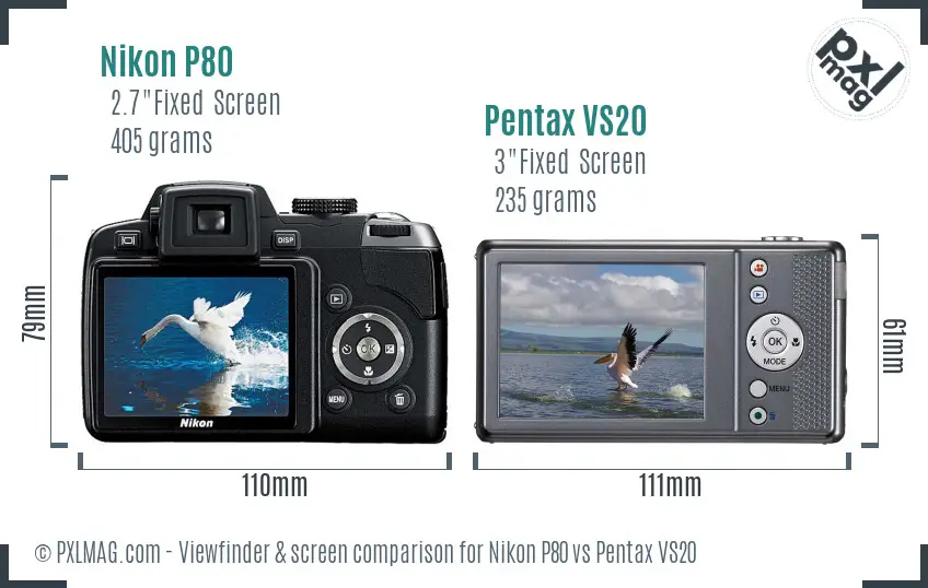 Nikon P80 vs Pentax VS20 Screen and Viewfinder comparison