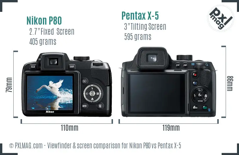 Nikon P80 vs Pentax X-5 Screen and Viewfinder comparison Nikon P80 vs Pentax X-5 Screen and Viewfinder comparison