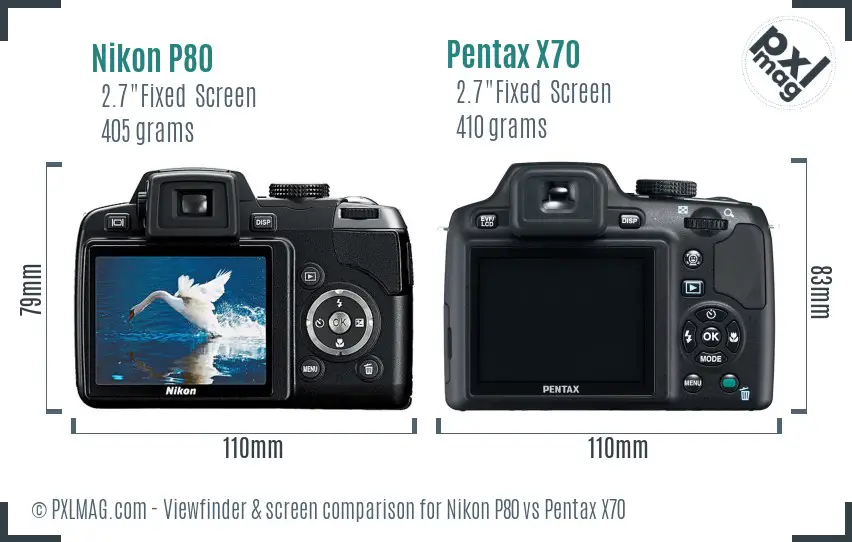 Nikon P80 vs Pentax X70 Screen and Viewfinder comparison