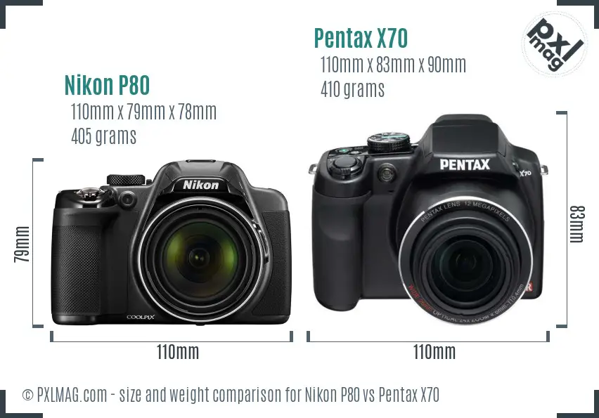 Nikon P80 vs Pentax X70 size comparison