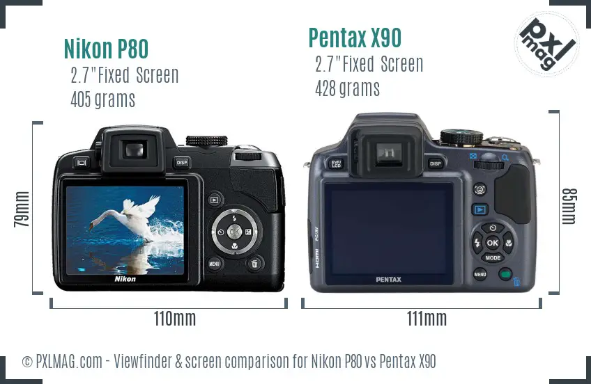 Nikon P80 vs Pentax X90 Screen and Viewfinder comparison