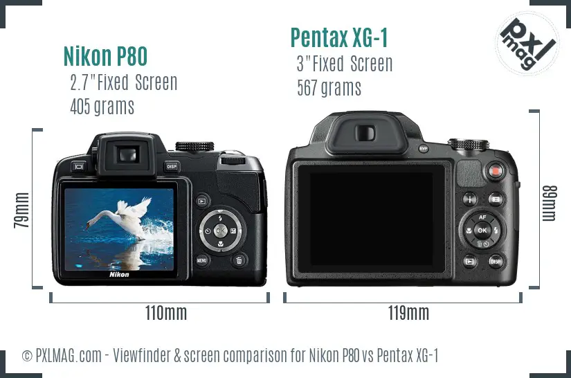 Nikon P80 vs Pentax XG-1 Screen and Viewfinder comparison