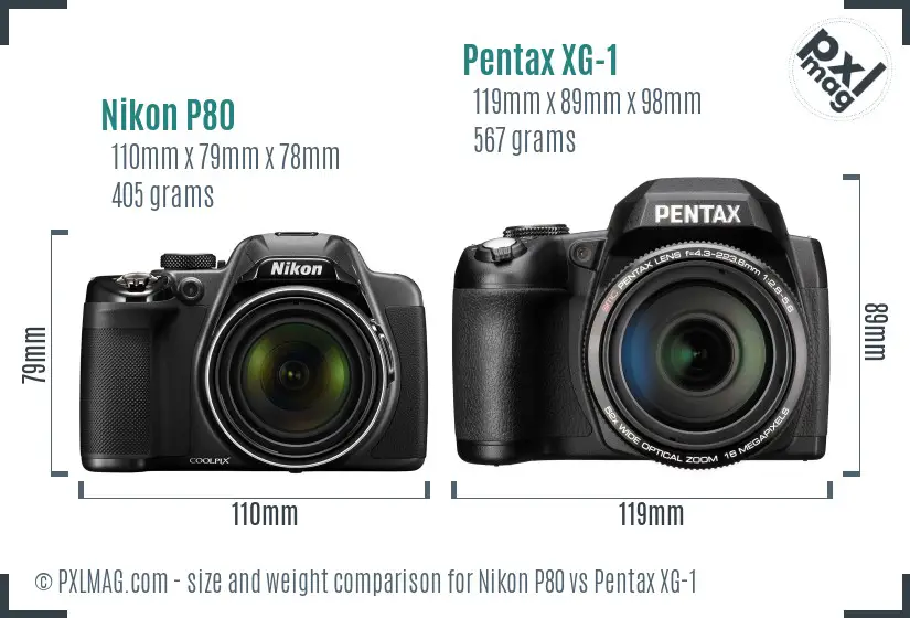 Nikon P80 vs Pentax XG-1 size comparison