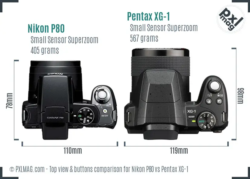 Nikon P80 vs Pentax XG-1 top view buttons comparison