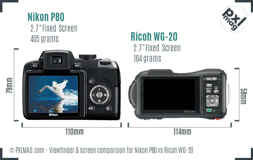 Nikon P80 vs Ricoh WG-20 Screen and Viewfinder comparison