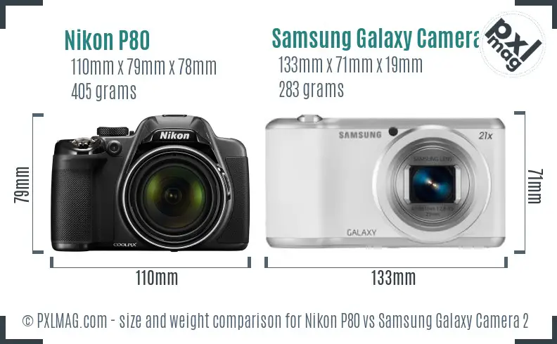 Nikon P80 vs Samsung Galaxy Camera 2 size comparison