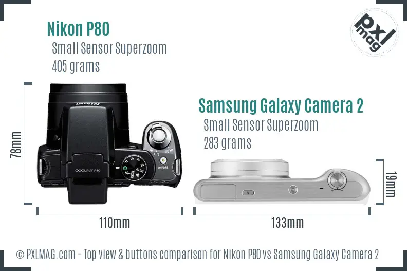 Nikon P80 vs Samsung Galaxy Camera 2 top view buttons comparison
