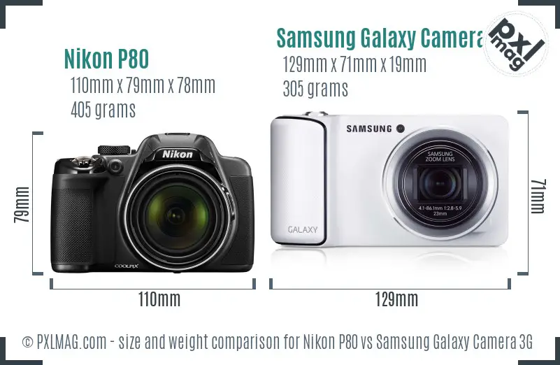 Nikon P80 vs Samsung Galaxy Camera 3G size comparison Nikon P80 vs Samsung Galaxy Camera 3G size comparison