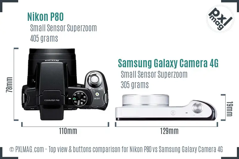 Nikon P80 vs Samsung Galaxy Camera 4G top view buttons comparison