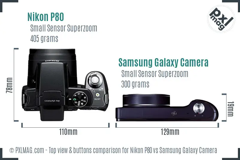 Nikon P80 vs Samsung Galaxy Camera top view buttons comparison