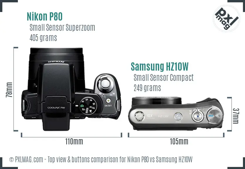 Nikon P80 vs Samsung HZ10W top view buttons comparison