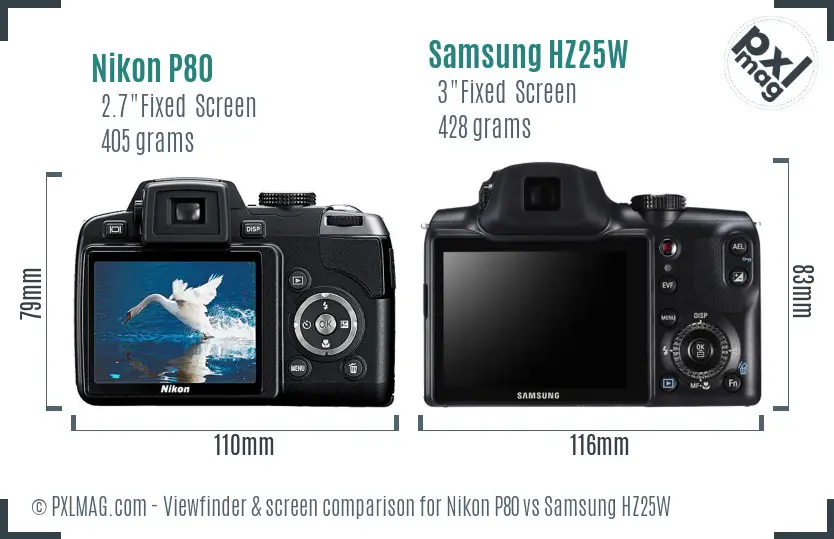 Nikon P80 vs Samsung HZ25W Screen and Viewfinder comparison