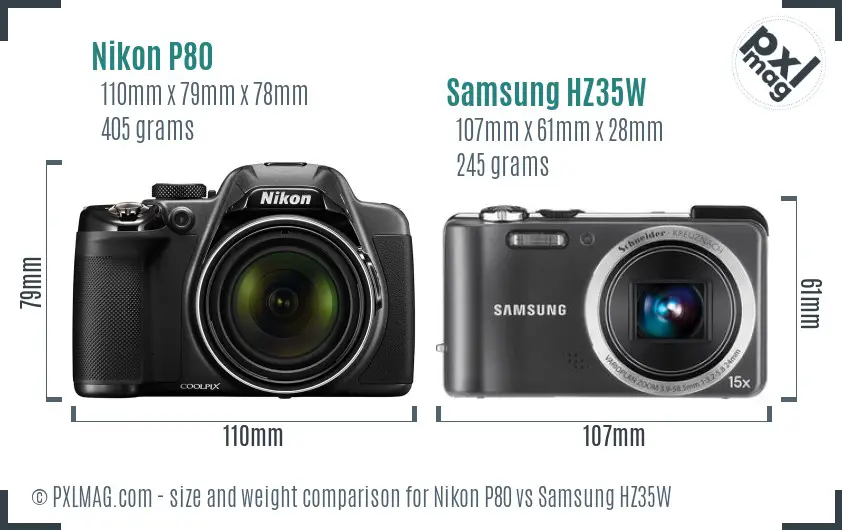 Nikon P80 vs Samsung HZ35W size comparison