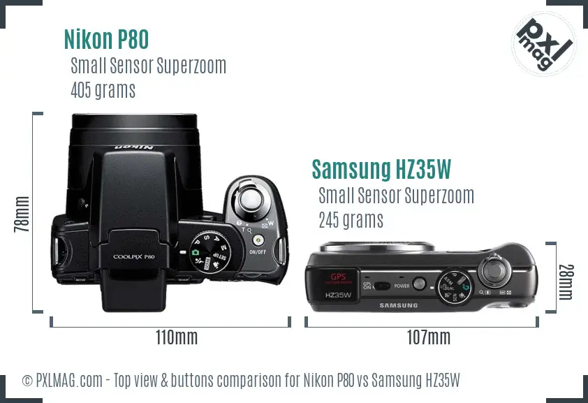 Nikon P80 vs Samsung HZ35W top view buttons comparison