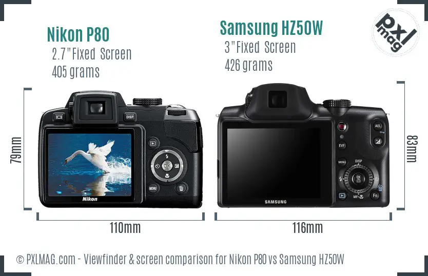 Nikon P80 vs Samsung HZ50W Screen and Viewfinder comparison Nikon P80 vs Samsung HZ50W Screen and Viewfinder comparison
