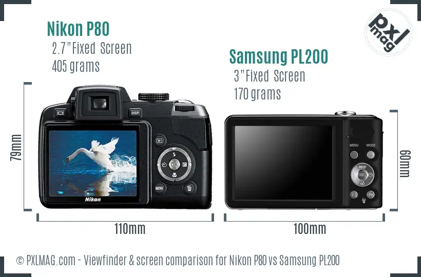 Nikon P80 vs Samsung PL200 Screen and Viewfinder comparison