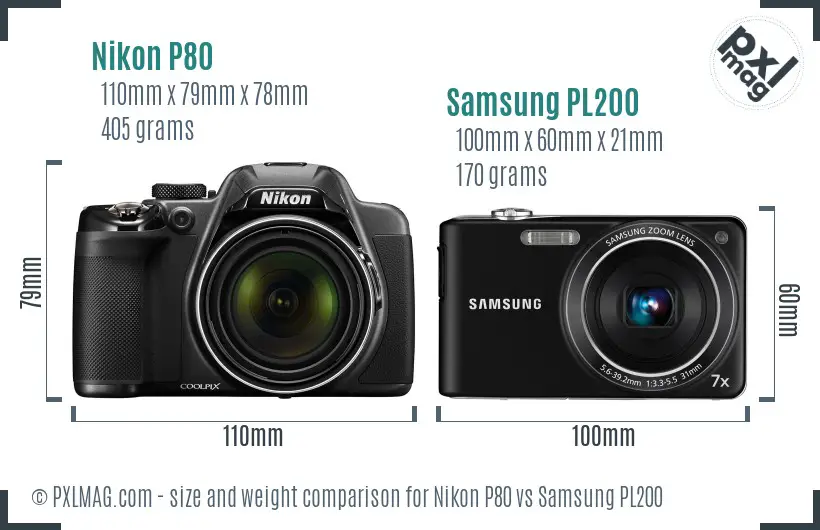 Nikon P80 vs Samsung PL200 size comparison