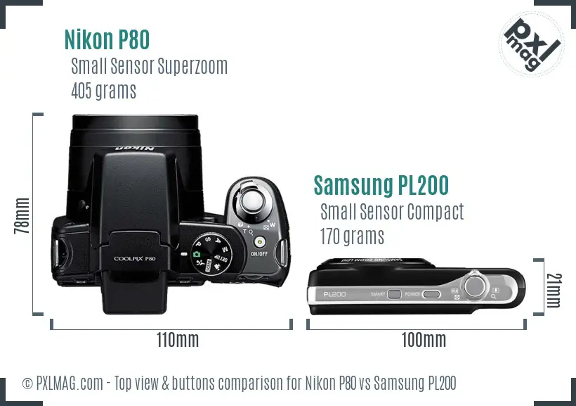 Nikon P80 vs Samsung PL200 top view buttons comparison