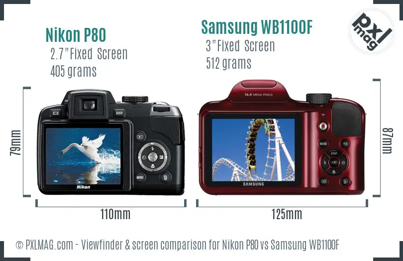 Nikon P80 vs Samsung WB1100F Screen and Viewfinder comparison