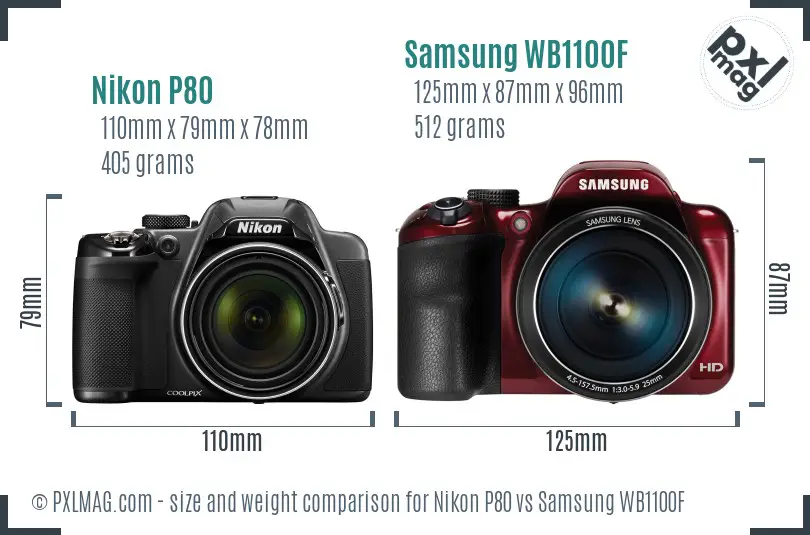 Nikon P80 vs Samsung WB1100F size comparison