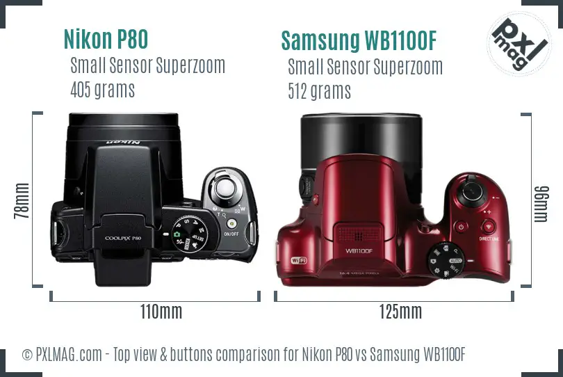 Nikon P80 vs Samsung WB1100F top view buttons comparison