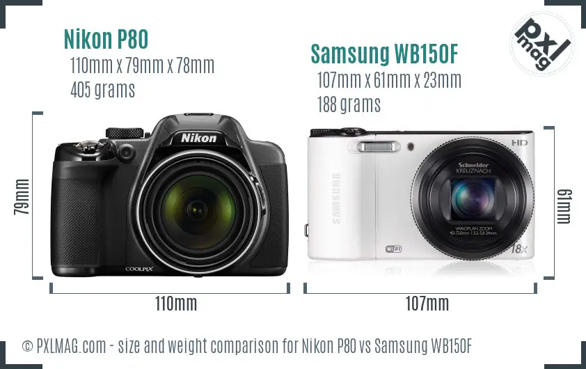 Nikon P80 vs Samsung WB150F size comparison