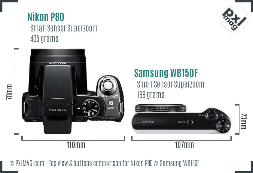 Nikon P80 vs Samsung WB150F top view buttons comparison