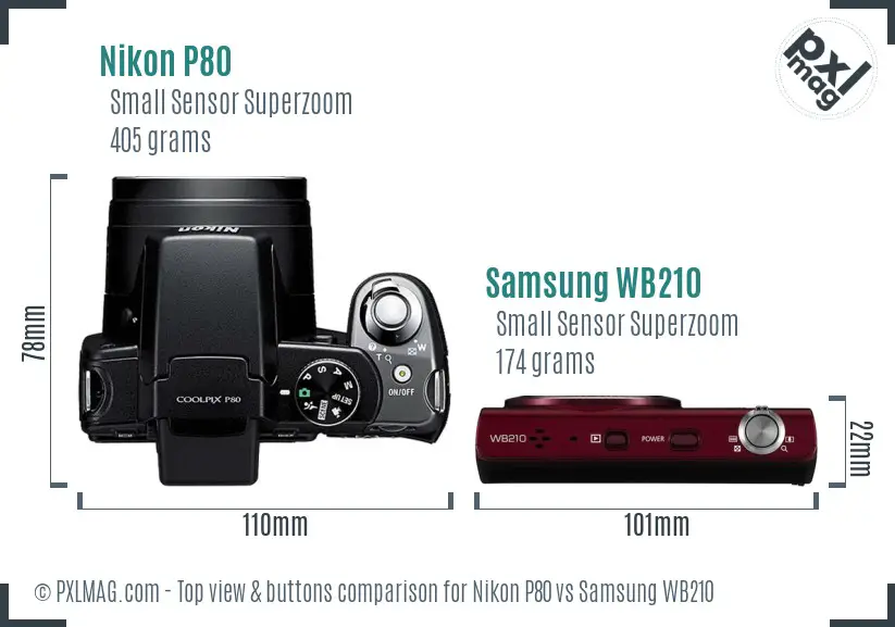 Nikon P80 vs Samsung WB210 top view buttons comparison