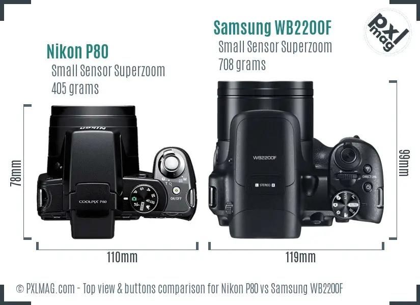 Nikon P80 vs Samsung WB2200F top view buttons comparison