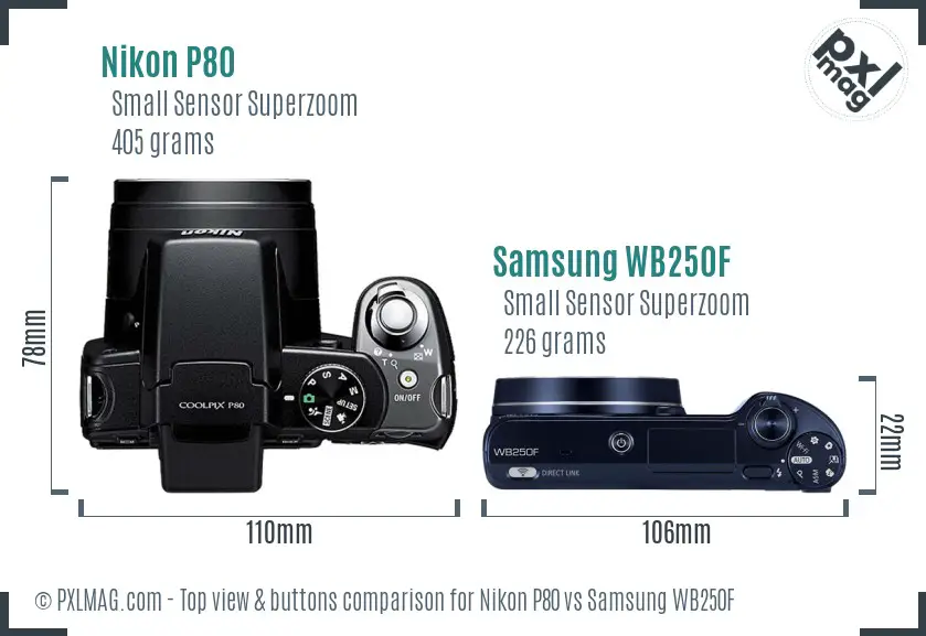 Nikon P80 vs Samsung WB250F top view buttons comparison