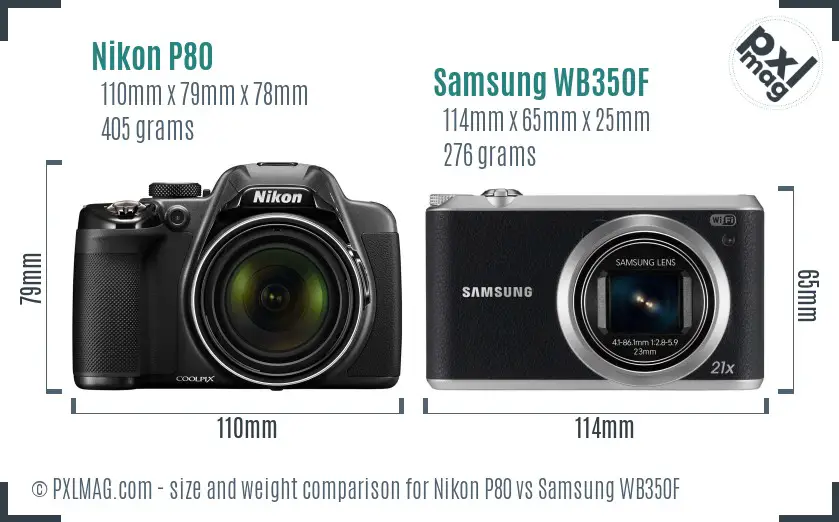 Nikon P80 vs Samsung WB350F size comparison