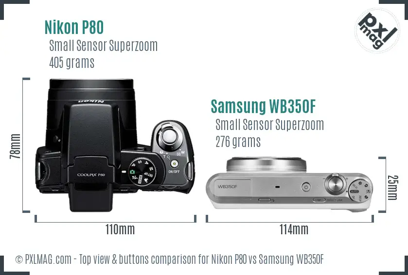 Nikon P80 vs Samsung WB350F top view buttons comparison