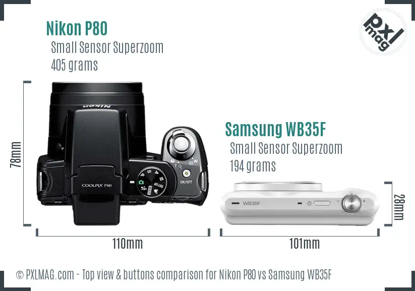 Nikon P80 vs Samsung WB35F top view buttons comparison