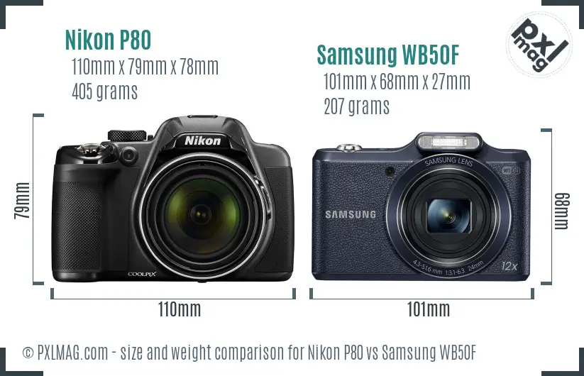 Nikon P80 vs Samsung WB50F size comparison
