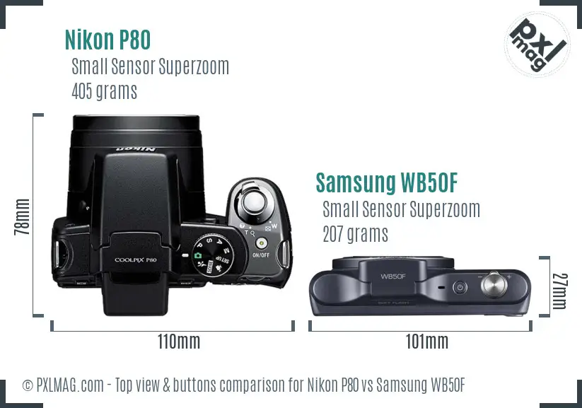 Nikon P80 vs Samsung WB50F top view buttons comparison