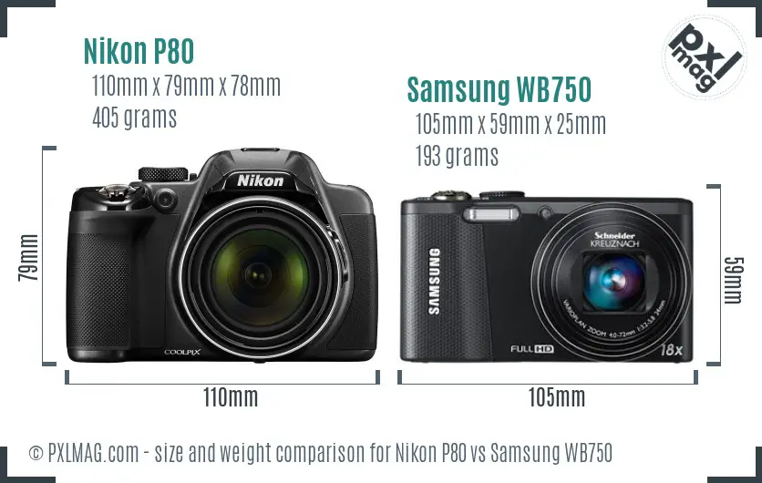 Nikon P80 vs Samsung WB750 size comparison