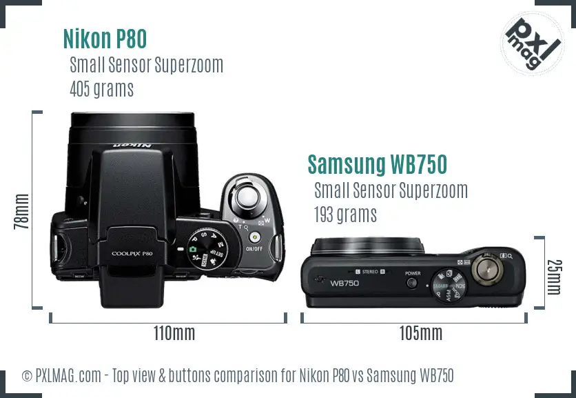 Nikon P80 vs Samsung WB750 top view buttons comparison