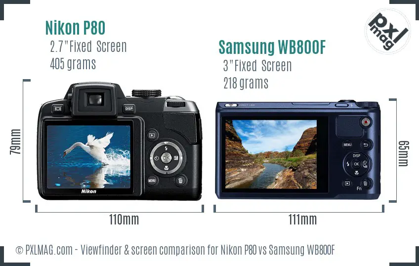 Nikon P80 vs Samsung WB800F Screen and Viewfinder comparison