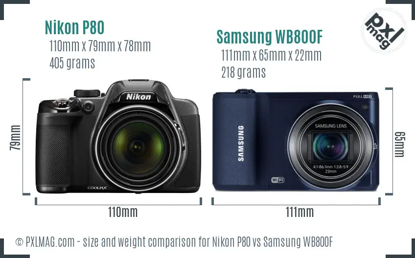 Nikon P80 vs Samsung WB800F size comparison