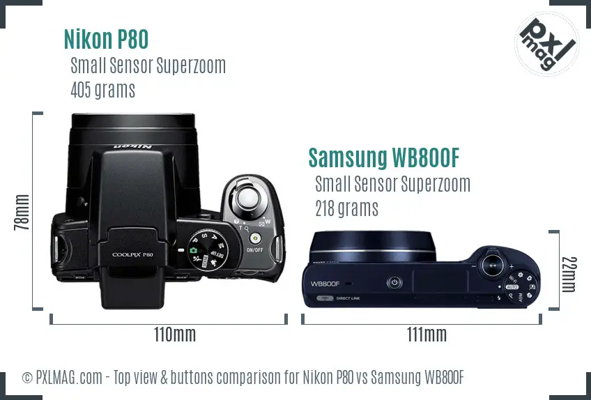 Nikon P80 vs Samsung WB800F top view buttons comparison