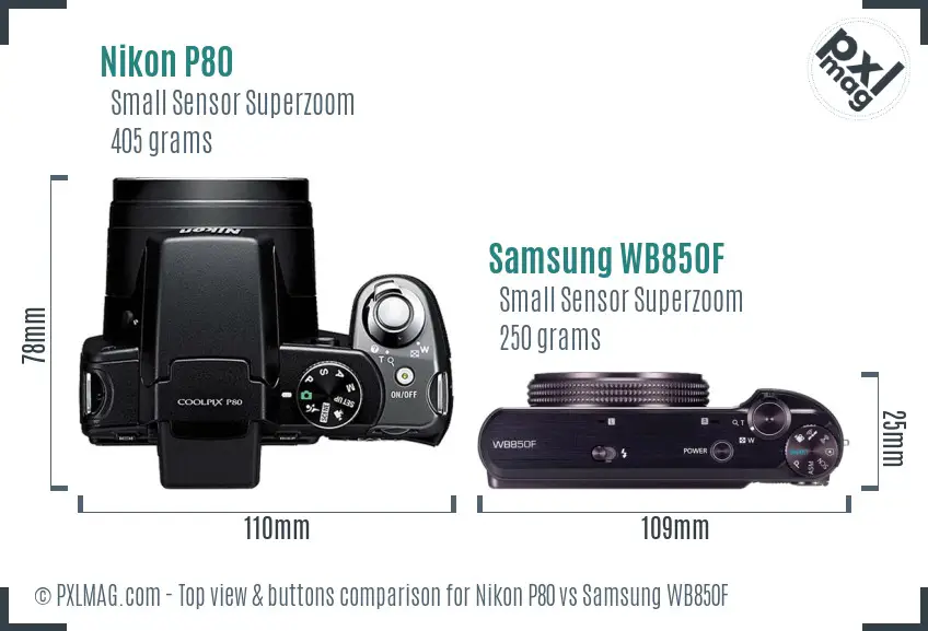 Nikon P80 vs Samsung WB850F top view buttons comparison