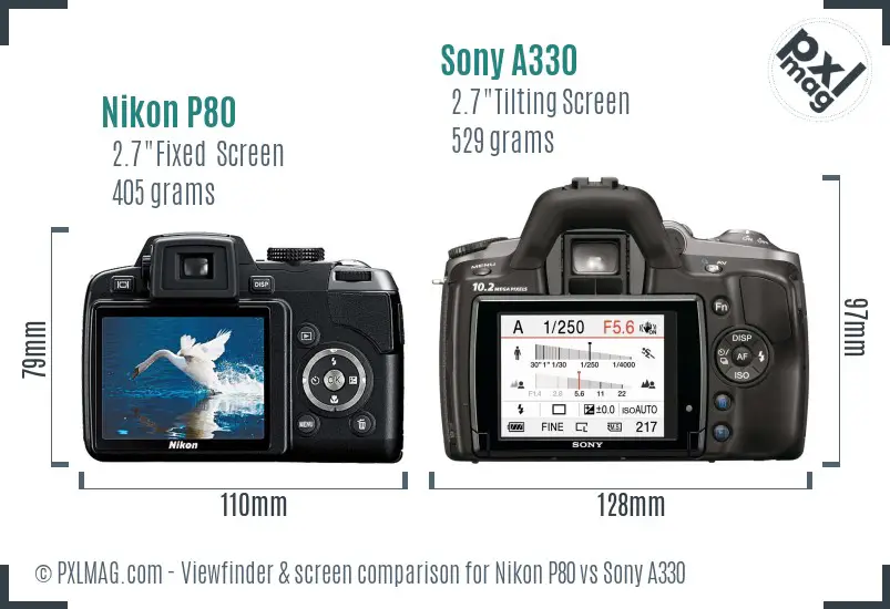 Nikon P80 vs Sony A330 Screen and Viewfinder comparison