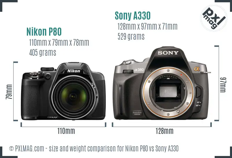 Nikon P80 vs Sony A330 size comparison