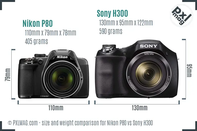 Nikon P80 vs Sony H300 size comparison