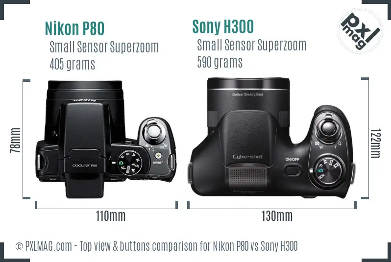 Nikon P80 vs Sony H300 top view buttons comparison