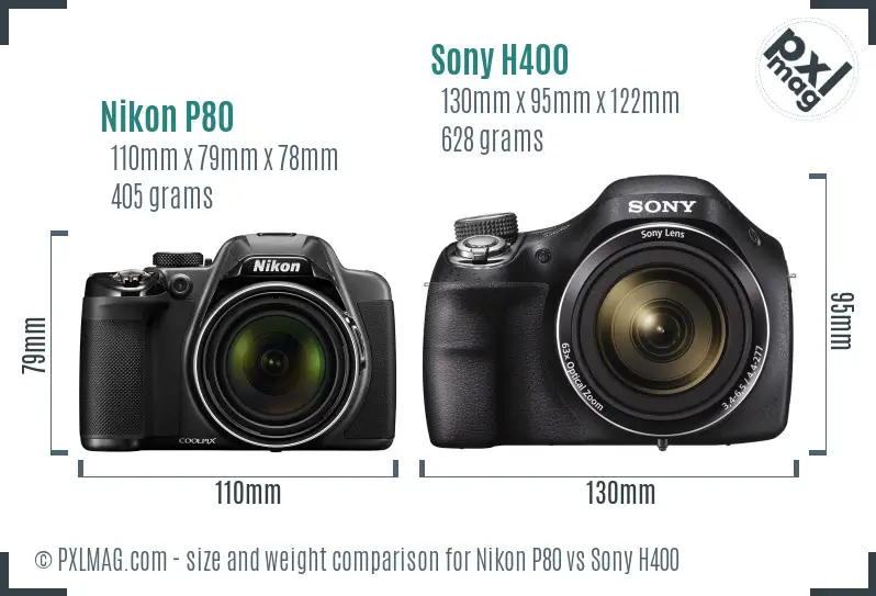 Nikon P80 vs Sony H400 size comparison