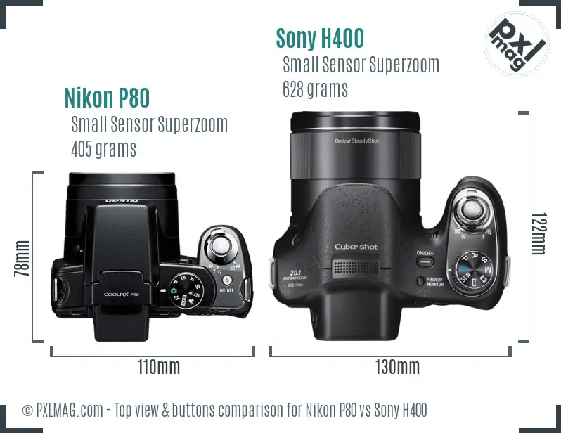 Nikon P80 vs Sony H400 top view buttons comparison