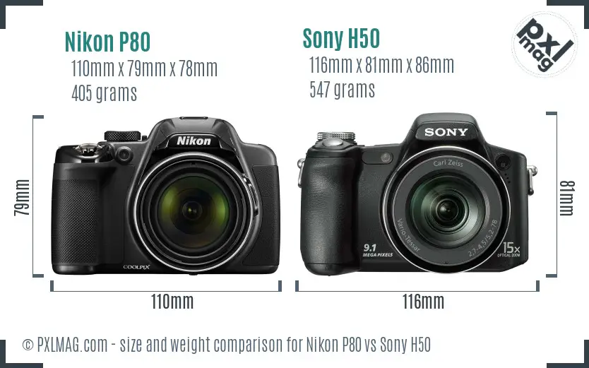 Nikon P80 vs Sony H50 size comparison Nikon P80 vs Sony H50 size comparison